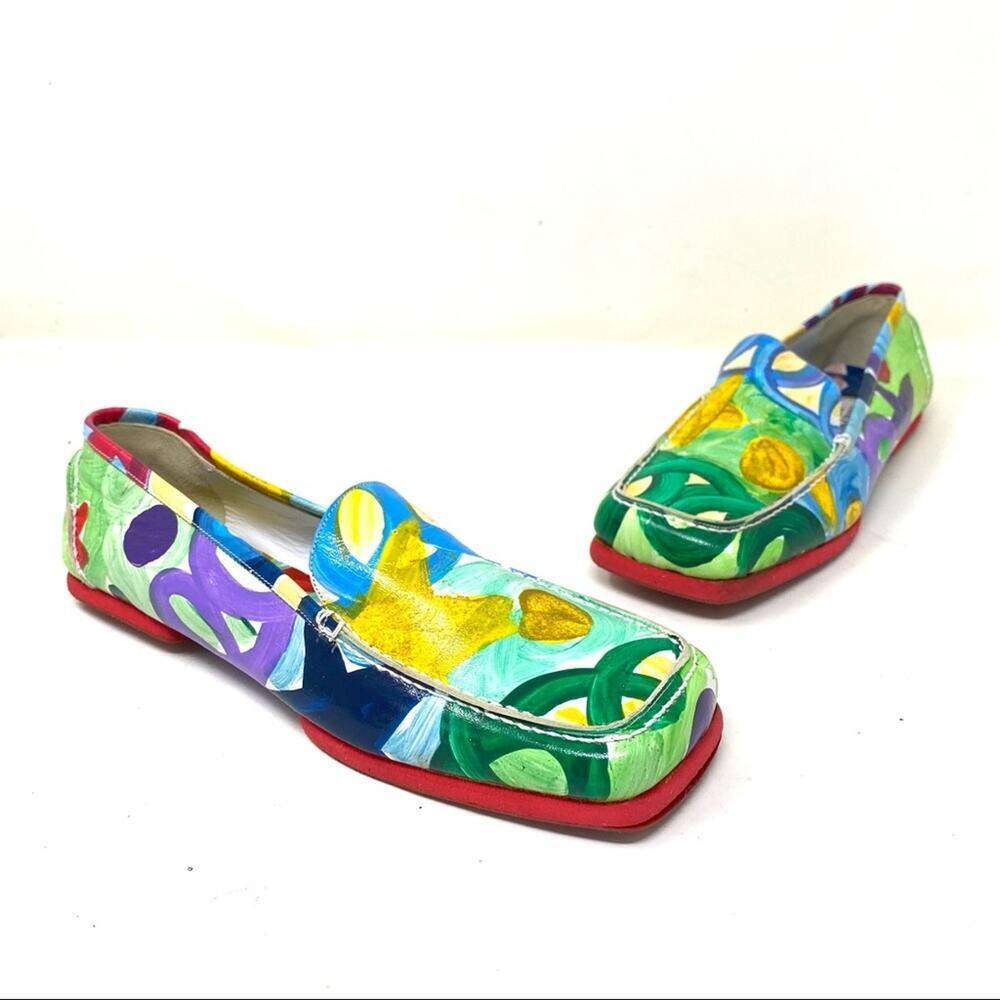 Vintage New Andrea Pfister multicolor painted square toe loafers Size 38